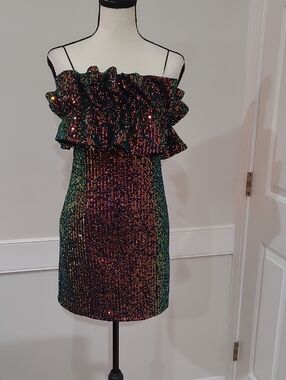 Thirty Thirty LA Multicolor Sequin Strapless Mini Dress with Ruffles - Size L Jr